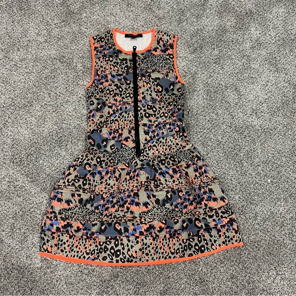 English Rose Grey Neon Sleeveless Drop Waist Mini Dress Cotton Women’s Size S
